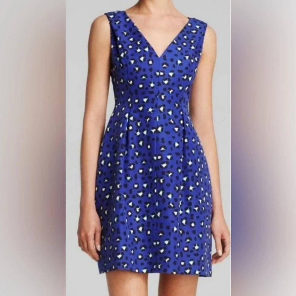 Kate Spade NY Dawson Cyber Cheetah Print Dress Blue V-Neck Pockets Like New 8 - Picture 9 of 9